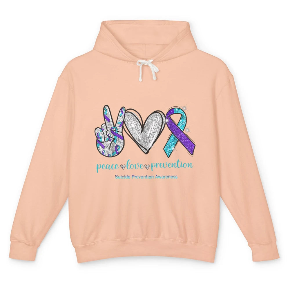Peace Love Teal Purple Ribbon Suicide Prevention Awareness Unisex Lightweight Hoodie
