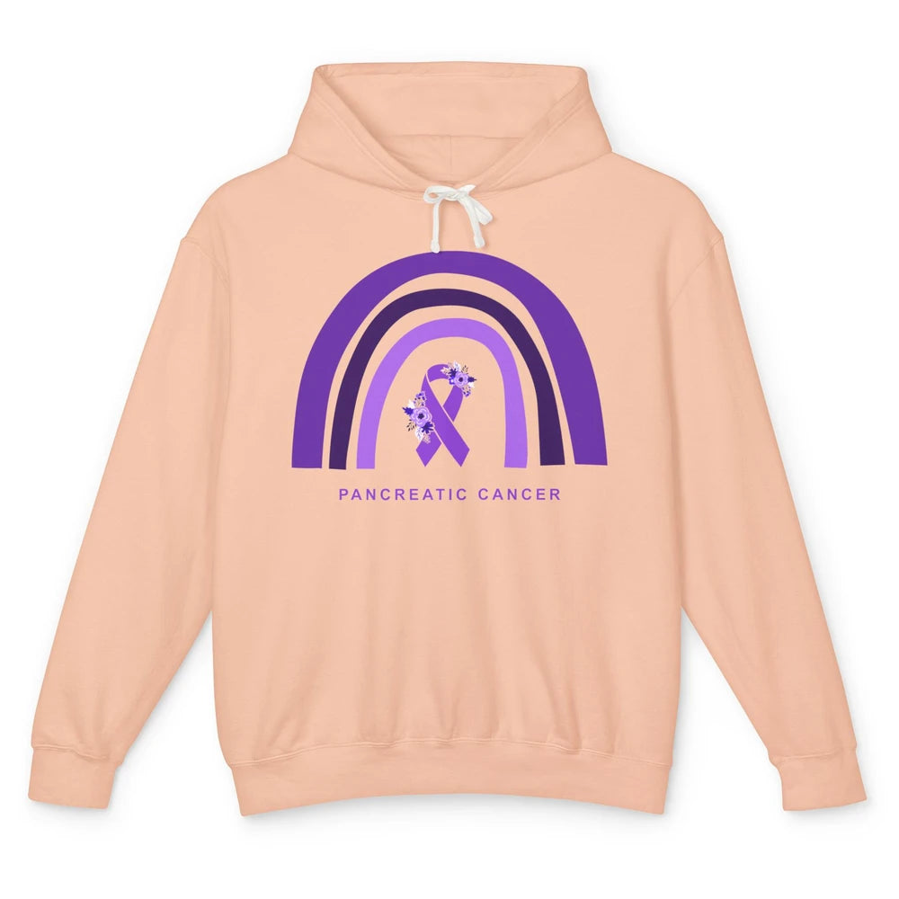 Pancreatic Cancer Awareness Floral Purple Ribbon Rainbow Unisex Lightweight Hoodie