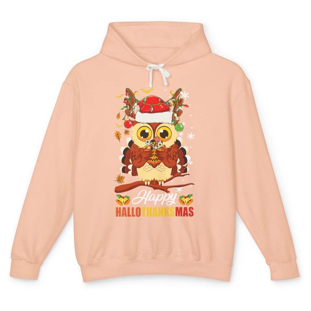 Owl Halloween Owl Thanksgiving Owl Christmas Owl Lovers Gift Unisex Lightweight Hoodie