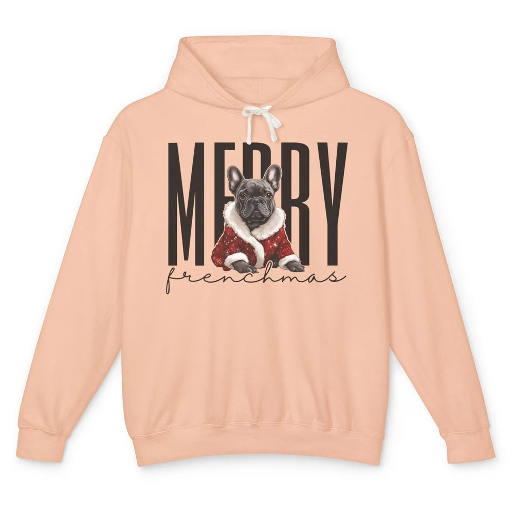 Funny French Bulldog Merry Frenchmas Christmas Dog Mom Unisex Lightweight Hoodie