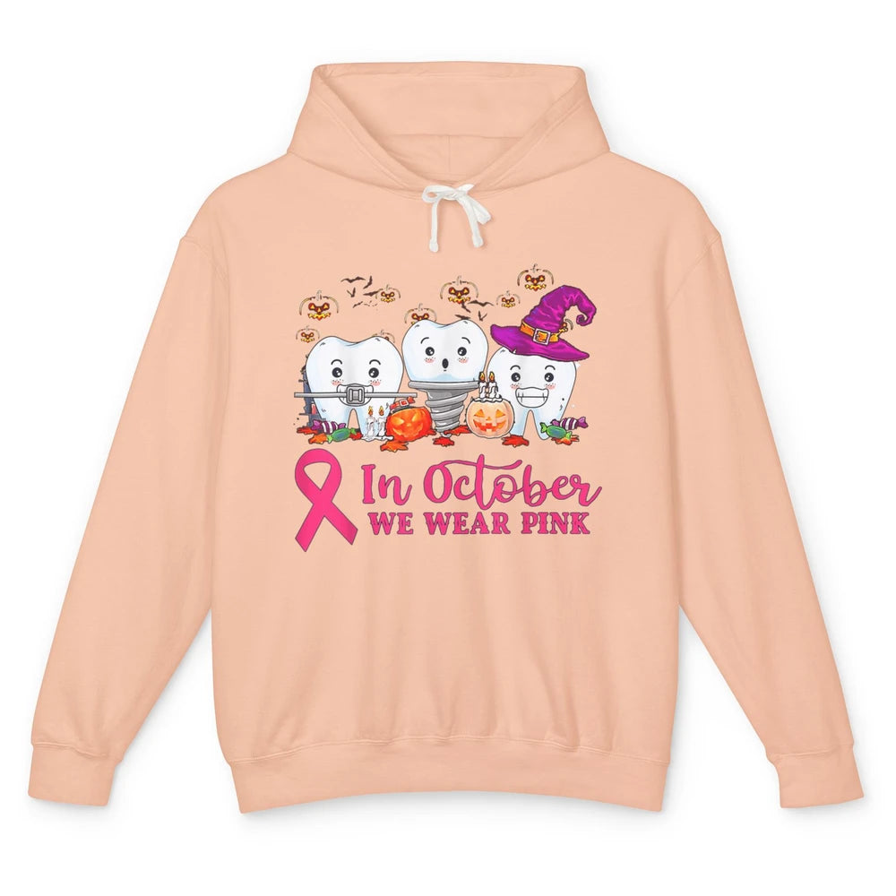 Dental Dentist Teeth October Wear Pink Breast Cancer Month Unisex Lightweight Hoodie