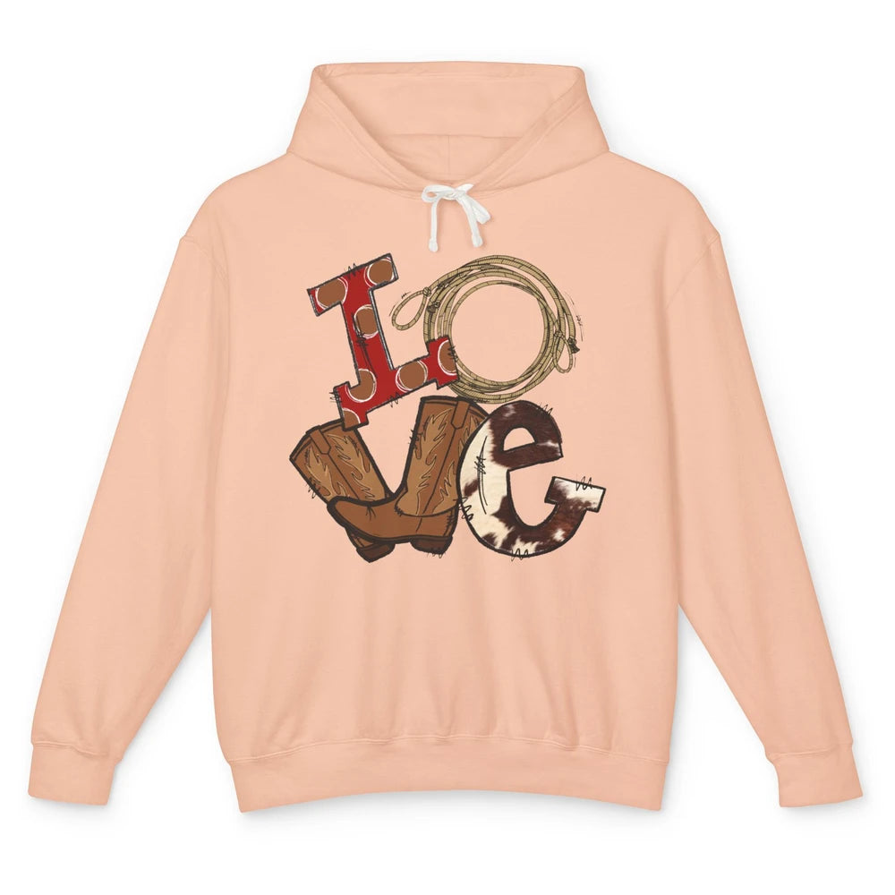 Retro Love Rodeo Cowboy Boots Lasso Western Country Cowgirl Unisex Lightweight Hoodie