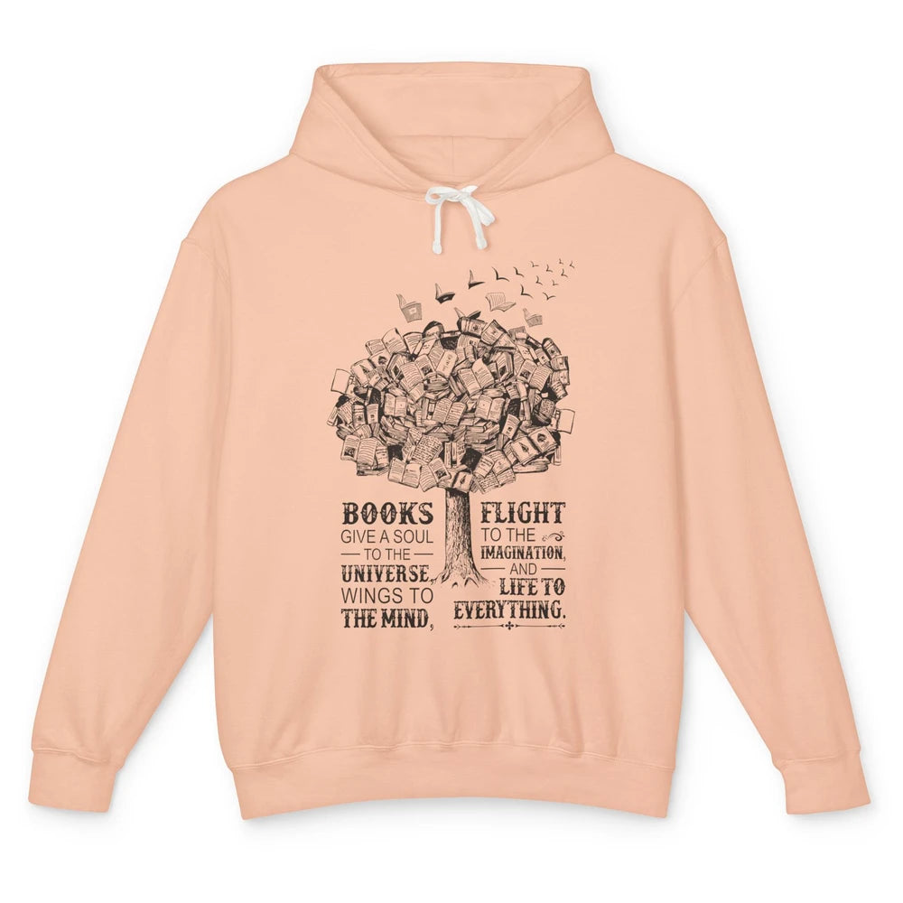 Retro Book Lovers Book Gives A Soul Reading Tree Bookworm Unisex Lightweight Hoodie