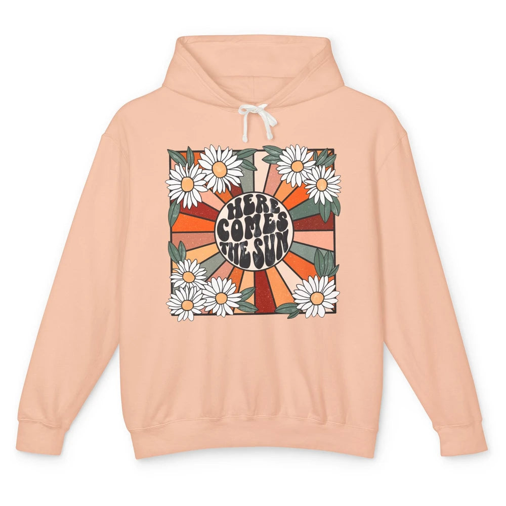 Retro Here Comes The Sun Sunshine Motivational Positive Mind Unisex Lightweight Hoodie