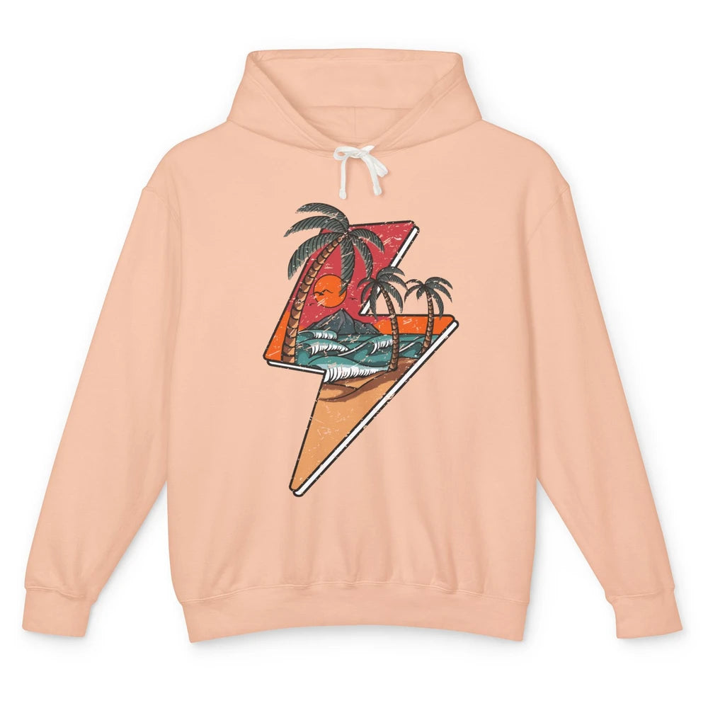 Retro Palms Beach Sunset Lightning Bolt Summer Paradise Unisex Lightweight Hoodie