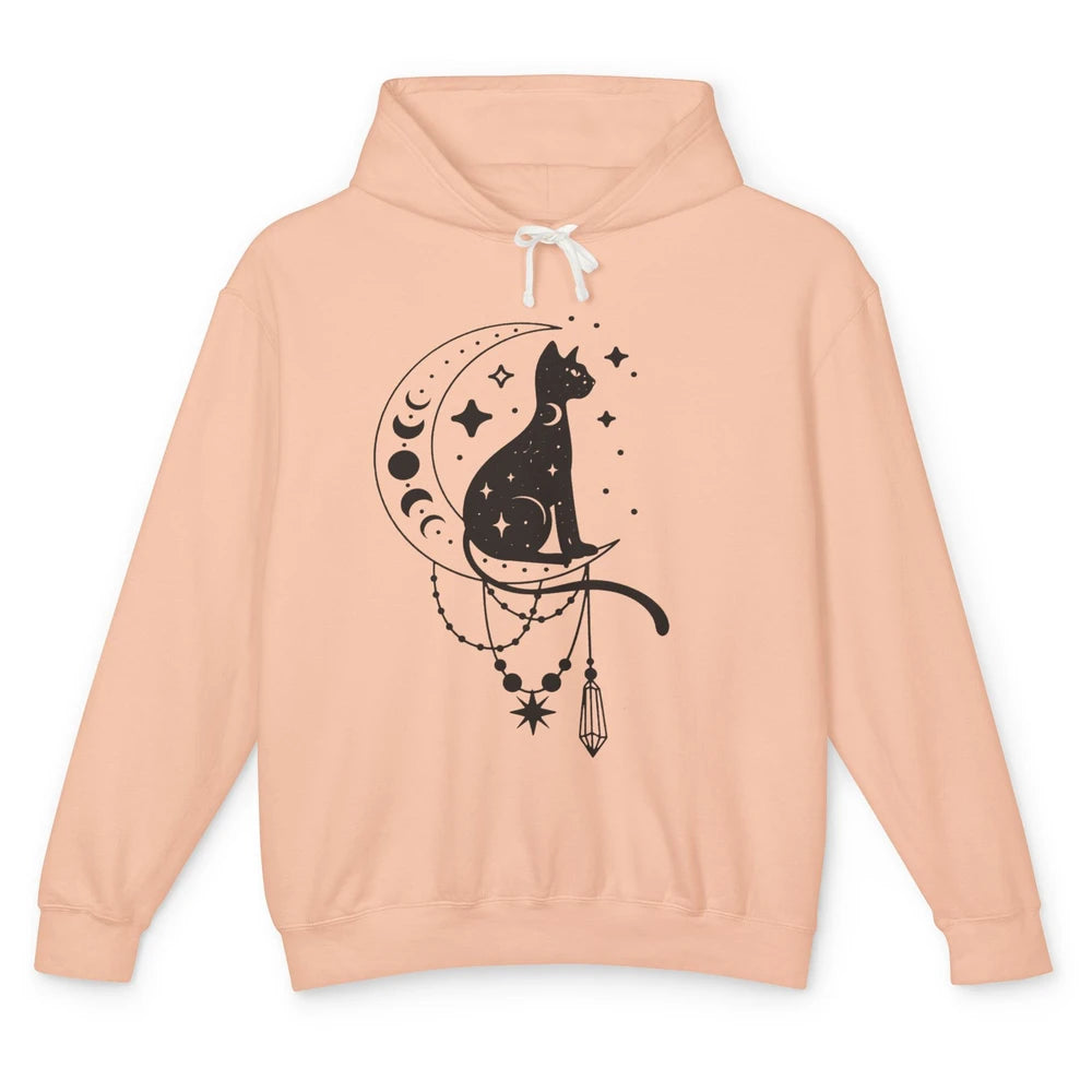 Retro Halloween Gothic Cat Witch The Moon Tarot Witchcraft Unisex Lightweight Hoodie