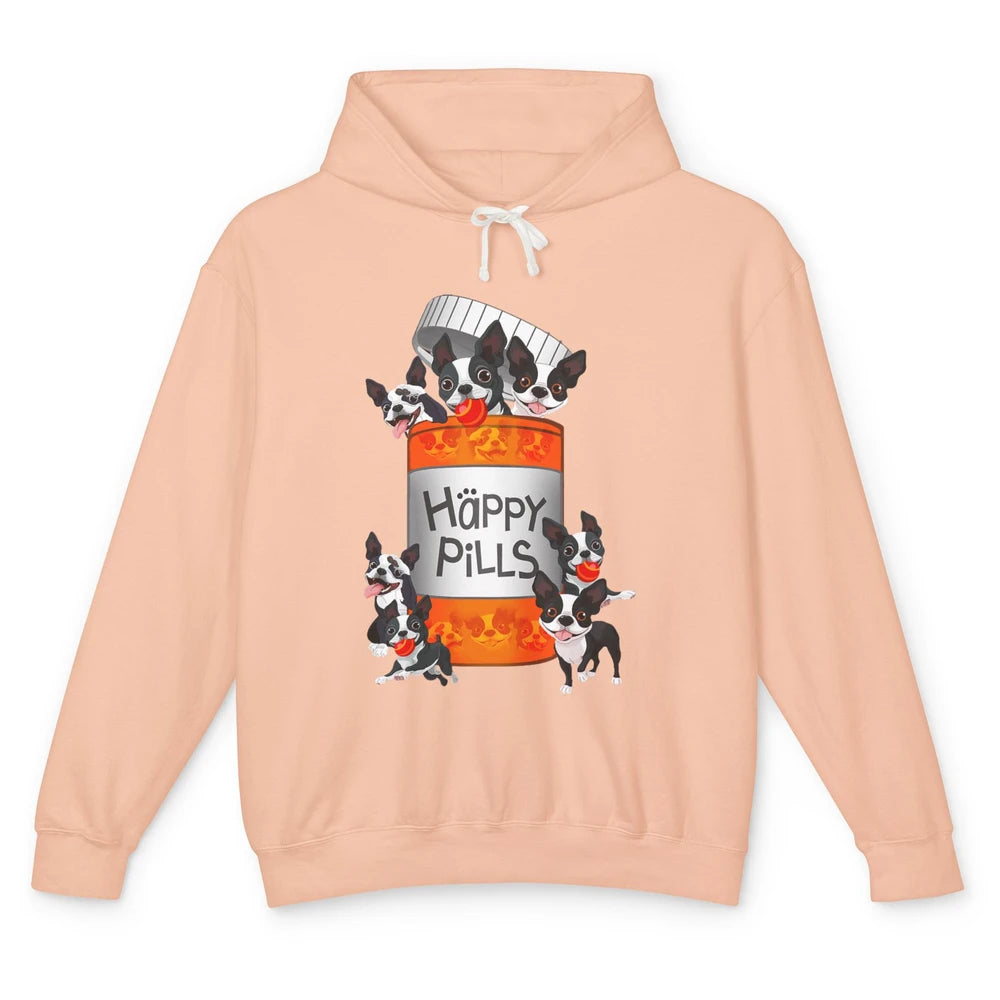 Funny Boston Terrier Happy Pills Cute Dog Pet Positive Vibe Unisex Lightweight Hoodie