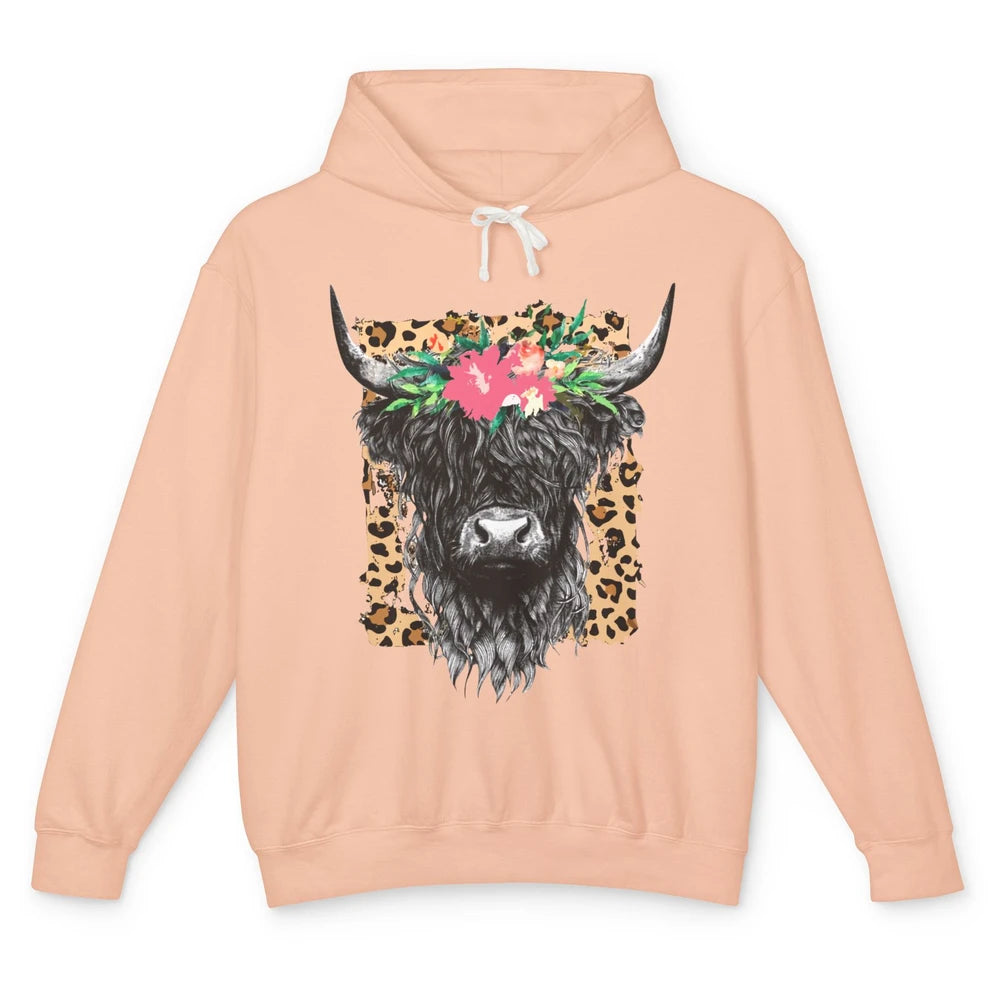 Leopard Floral Highland Cow Heifer Cattles Western Country Unisex Lightweight Hoodie