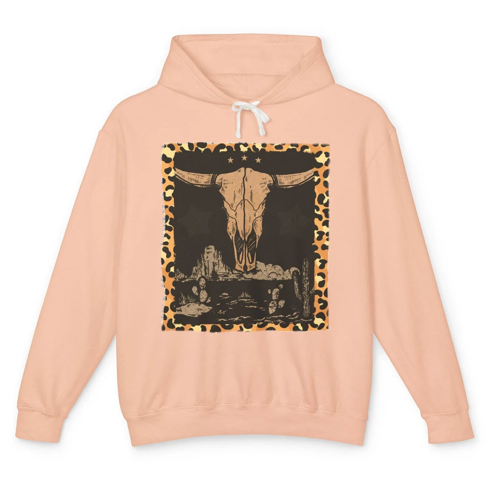 Retro Desert Cactus Cow Horn Skull Western Country Cowboy Unisex Lightweight Hoodie