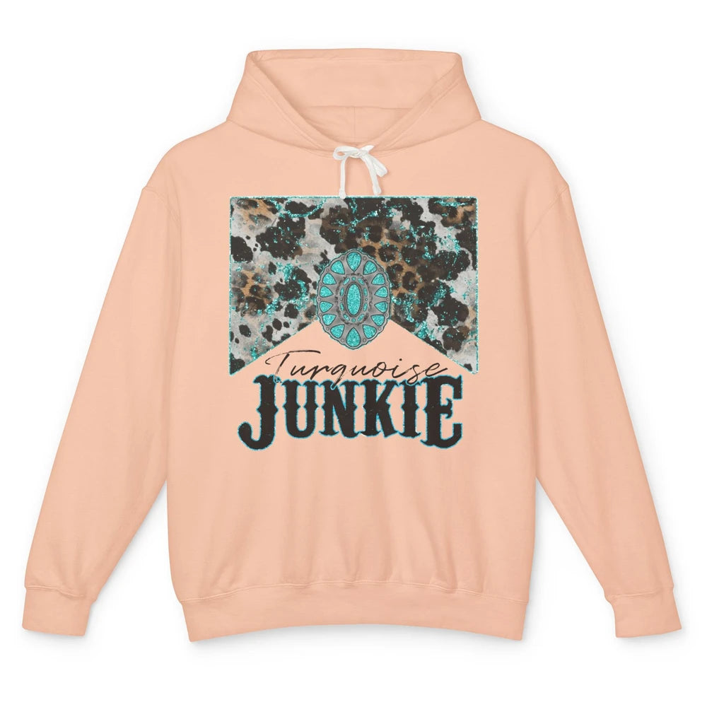 Retro Leopard Turquoise Junkie Gemstone Western Country Unisex Lightweight Hoodie