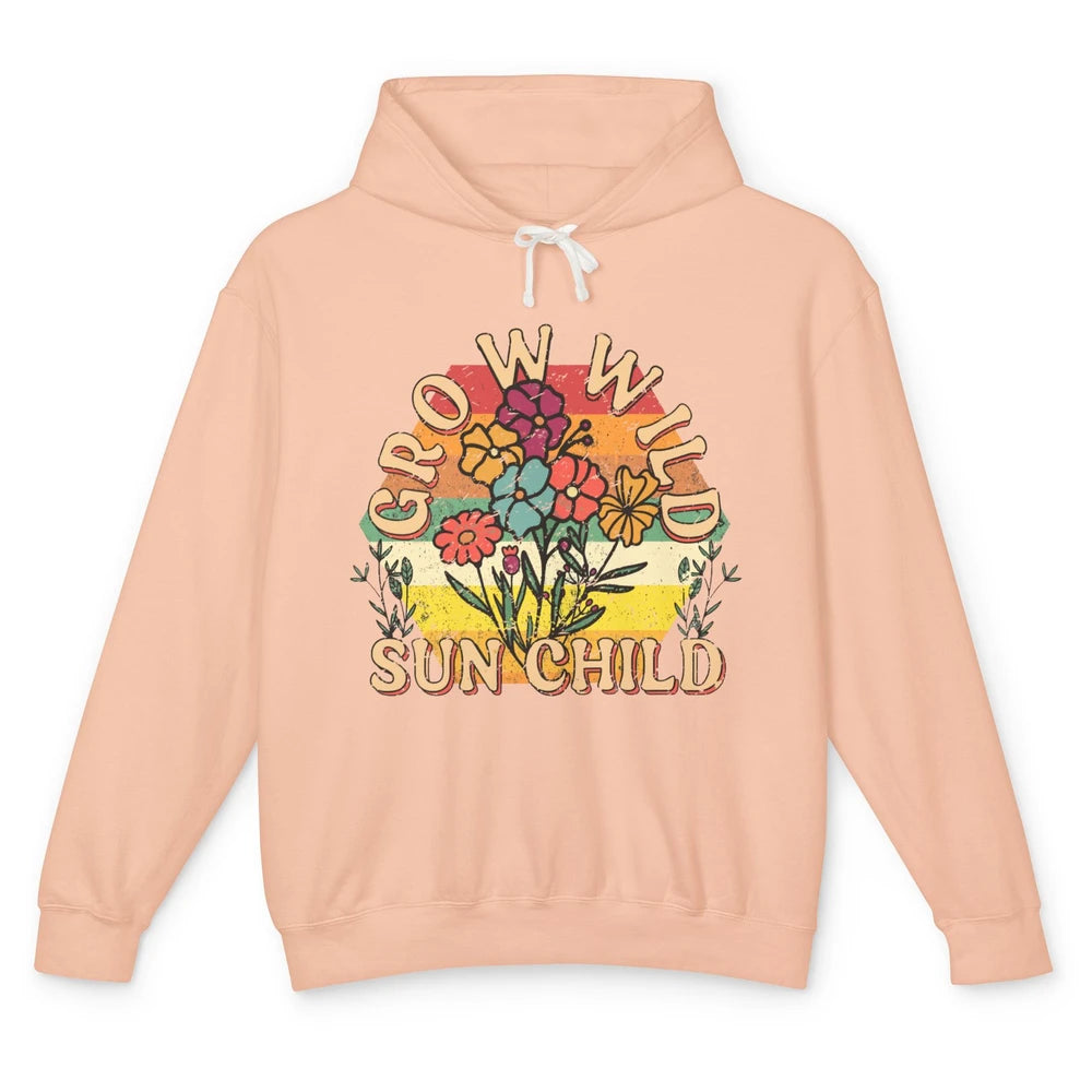 Retro Grow Wild Sun Child 70s Aesthetic Boho Western Summer Unisex Lightweight Hoodie