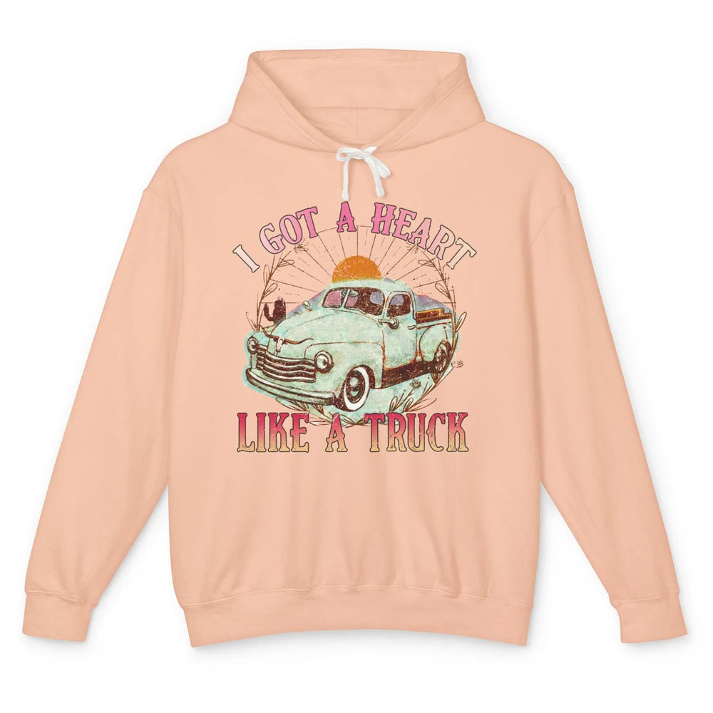 Retro Desert Sunset Truck I Got A Heart Like A Truck Western Unisex Lightweight Hoodie