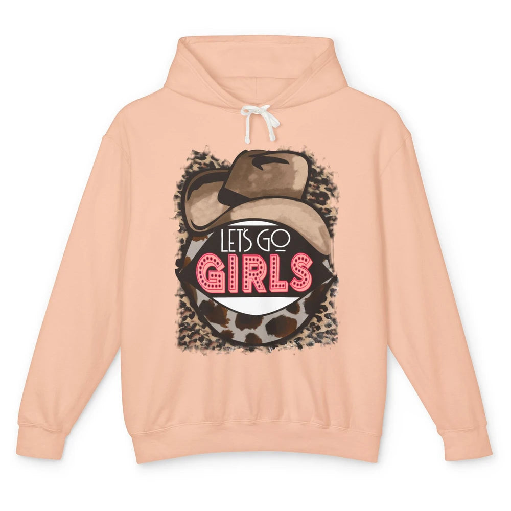 Retro Leopard Cowboy Hat Let's Go Girls Western Cowgirls Unisex Lightweight Hoodie