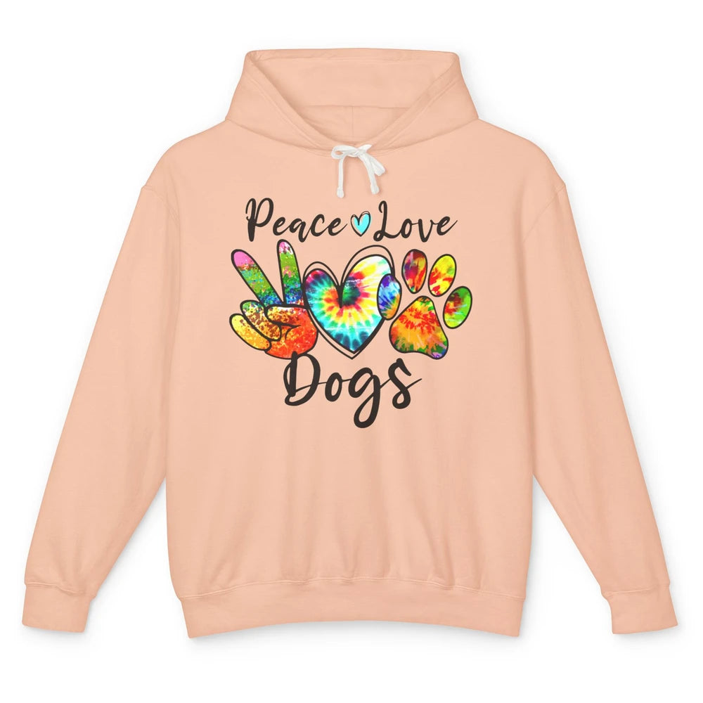 Peace Love Dogs Tie Dye Paw Print Dog Mama Mothers Day Gift Unisex Lightweight Hoodie