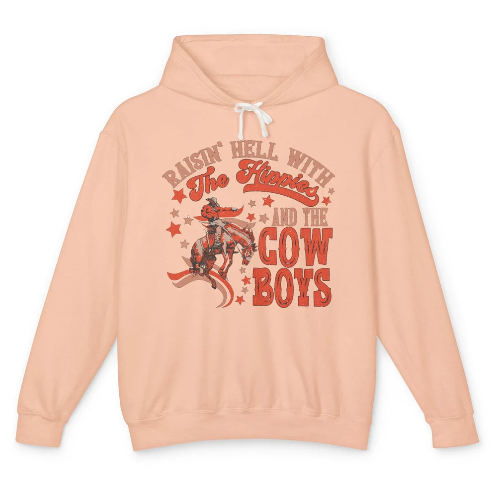 Retro Cowboy Horsing Rasing Hell With Hippie Western Country Unisex Lightweight Hoodie