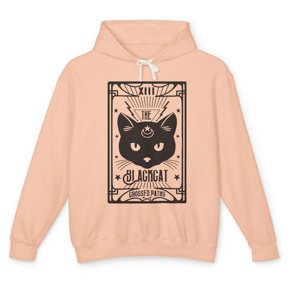 Retro Halloween Black Cat Crossed Path Tarot Card Witchcraft Unisex Lightweight Hoodie