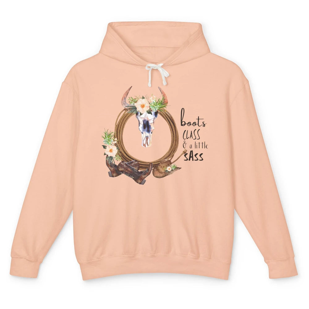 Retro Cowgirl Boots And Hat Boots Class A Little Sass Cowboy Unisex Lightweight Hoodie