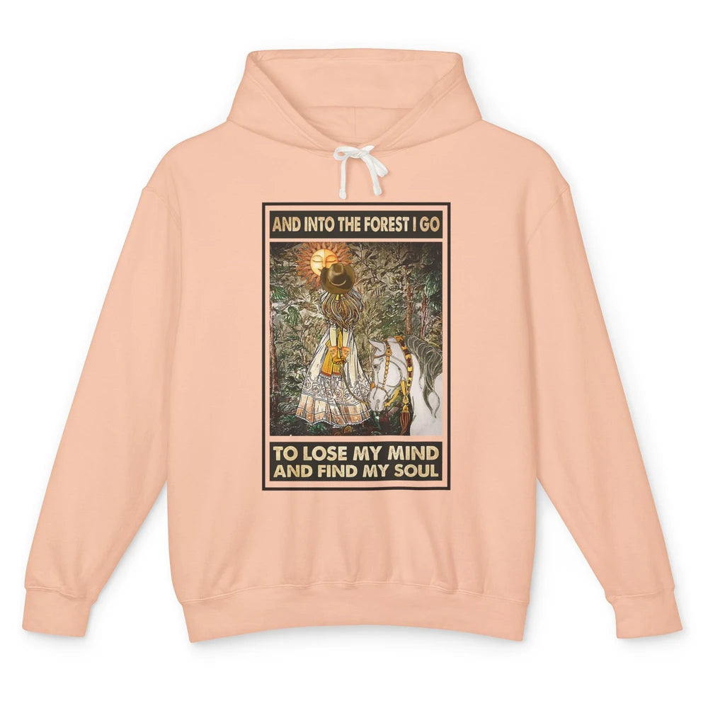 Retro Cowgirl Into Forest I Go Peace Hippie Girl Horse Lover Unisex Lightweight Hoodie