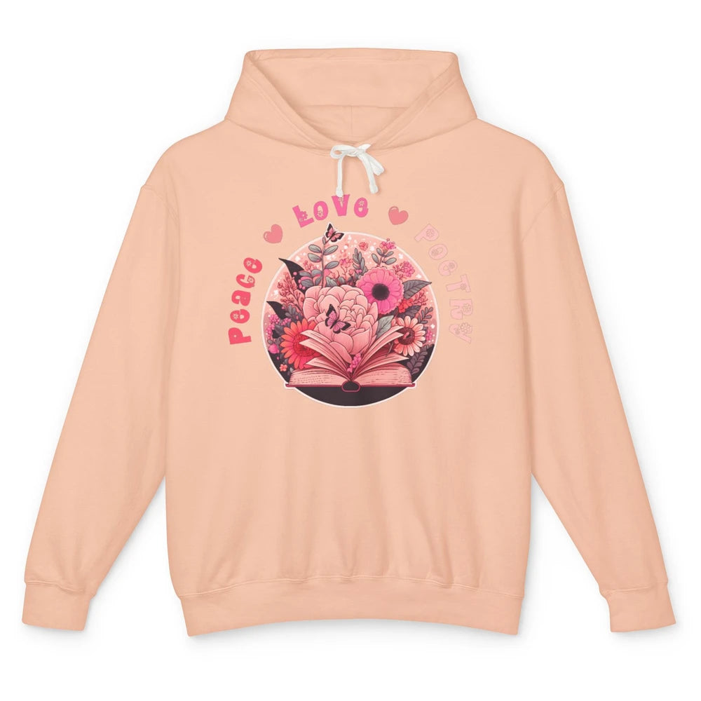 Peace Love Poetry Poets Book Readers Bookworm Reader Retro Unisex Lightweight Hoodie