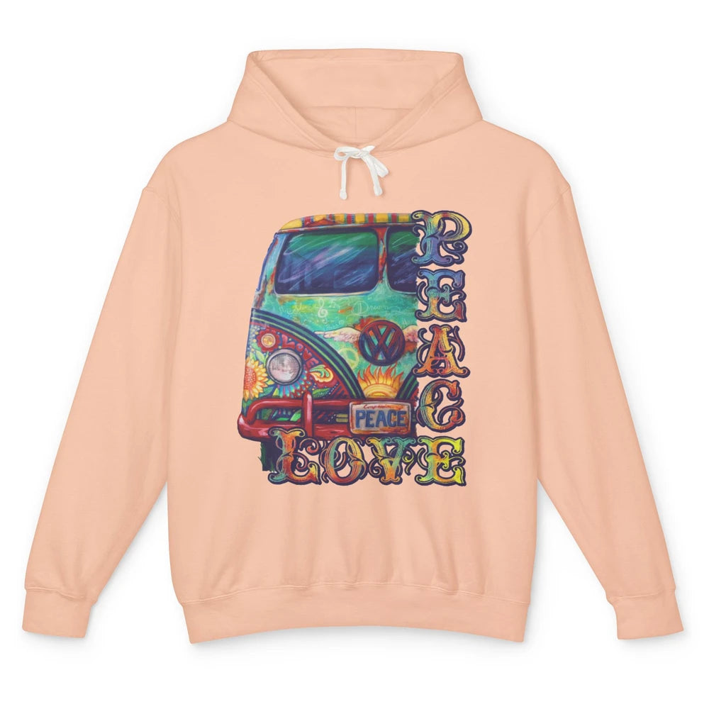 Peace And Love Hippie Van Peacemobile Vintage Gift Camping Unisex Lightweight Hoodie