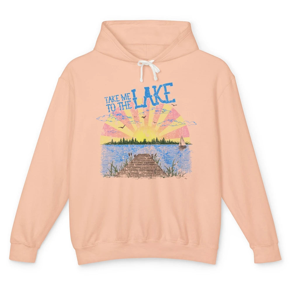 Retro Lake Life Take Me to the Lake Sunrise Summer Gift Unisex Lightweight Hoodie