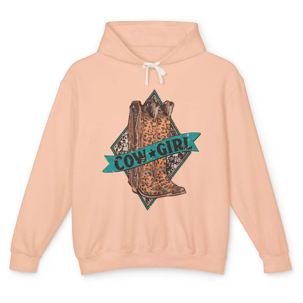 Retro Leopard Cowgirl Boots Western Country Cowboy Rodeo Dad Unisex Lightweight Hoodie
