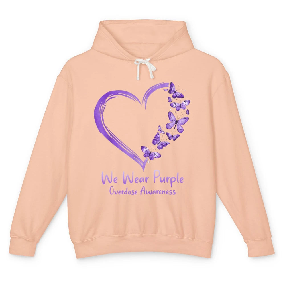 Overdose Awareness Month Love Purple Butterfly Heart Warrior Unisex Lightweight Hoodie