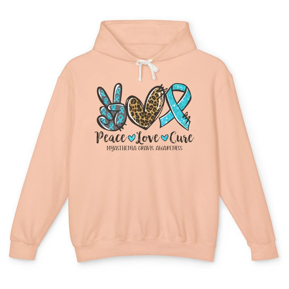 Myasthenia Gravis Awareness Ribbon Peace Love Cure Leopard Unisex Lightweight Hoodie