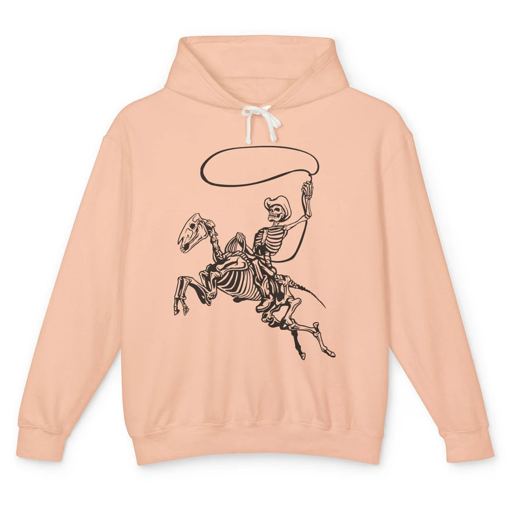 Retro Cowboy Skeleton Lassoing Western Country Horse Lovers Unisex Lightweight Hoodie