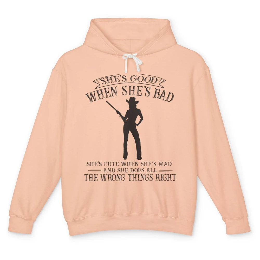 Retro Cowgirl She's Good When She's Bad Western Country Girl Unisex Lightweight Hoodie