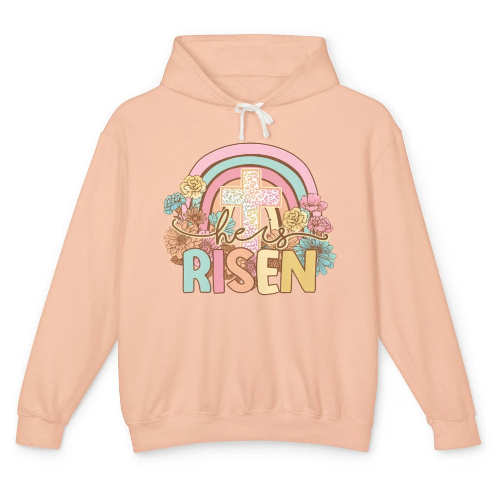 Leopard Rainbow Christian Cross He's Risen Western Religious Unisex Lightweight Hoodie