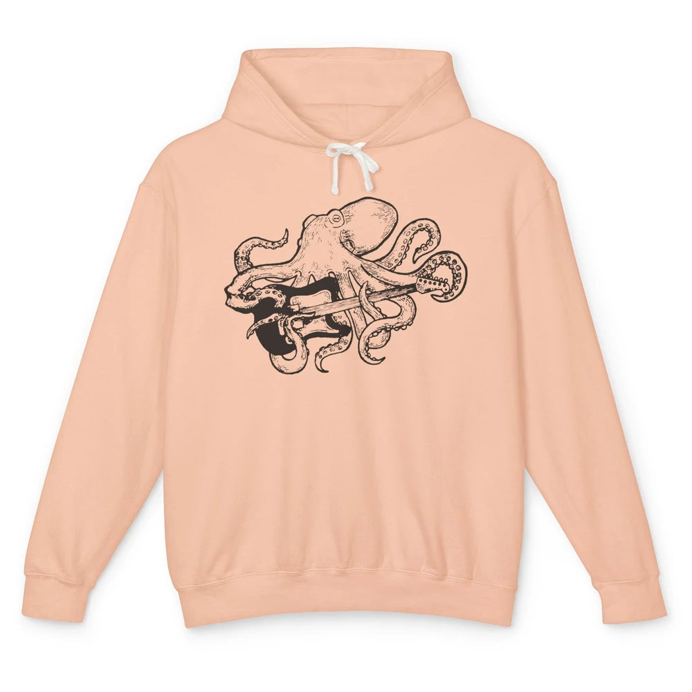 Retro Octopus Electric Guitar Octopus Guitarist Musician Unisex Lightweight Hoodie