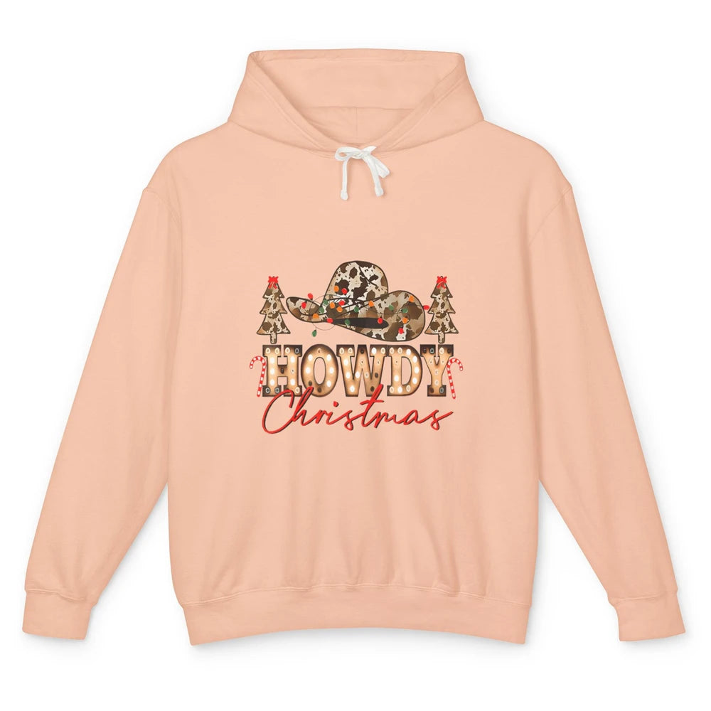 Merry Christmas Howdy Xmas Pine Trees Leopard Cowboy Hat Unisex Lightweight Hoodie