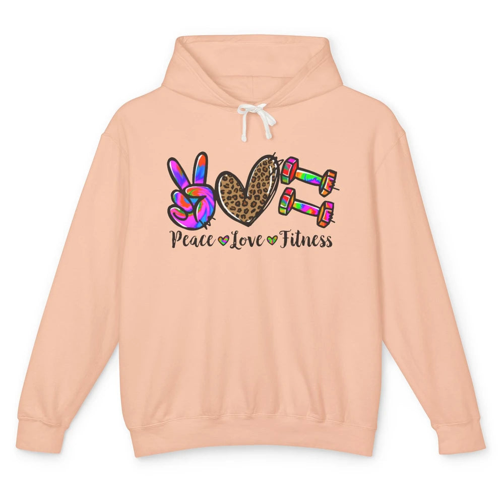 Peace Love Fitness Leopard Tie Dye Workout Gym Trainer Gift Unisex Lightweight Hoodie
