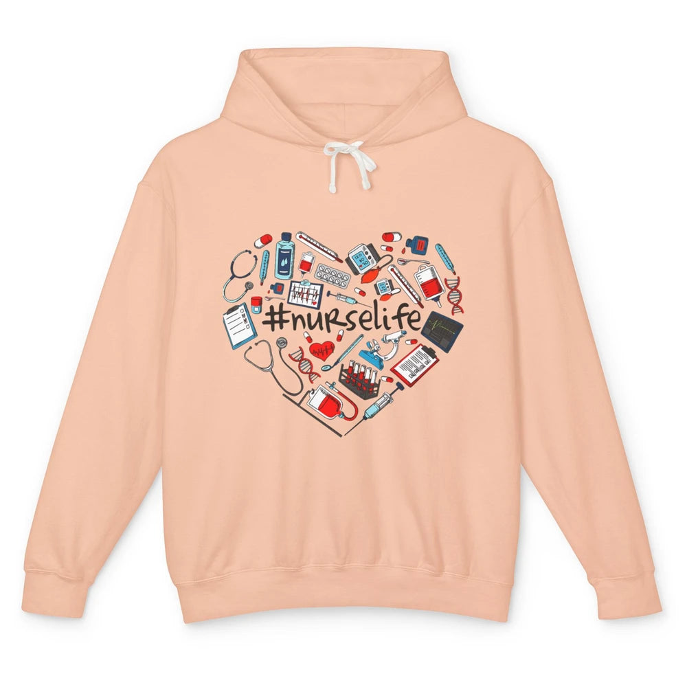 Nurse Life Stethoscope Heart Funny Nursing Love CNA Worker Unisex Lightweight Hoodie