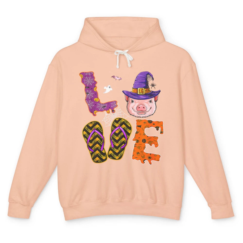 Funny Love Pig Witch Spider Halloween Spooky Season Piggy Unisex Lightweight Hoodie