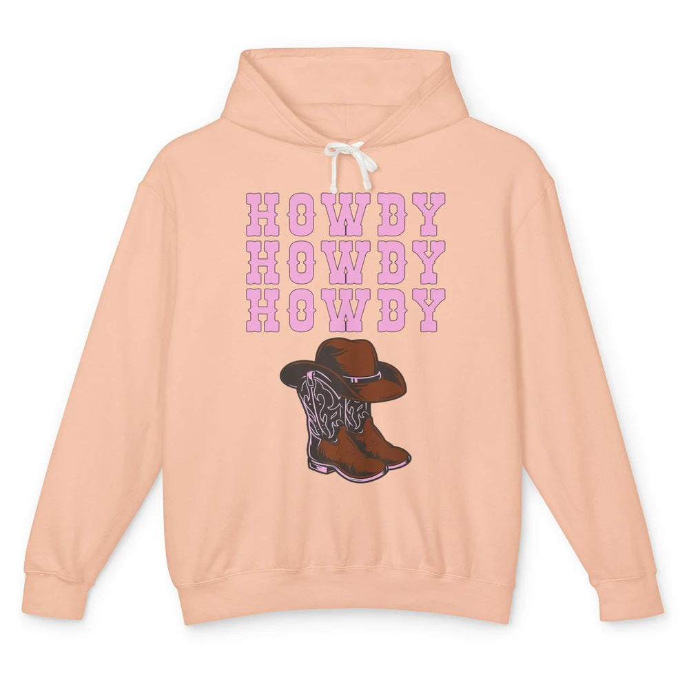 Retro Cowgirl Boots And Hat Howdy Western Country Cowboy Unisex Lightweight Hoodie