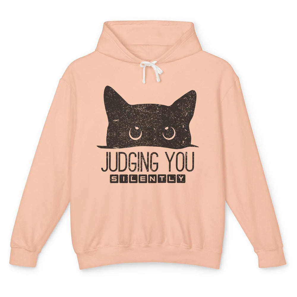 Funny Black Cat Judging You Silently Sarcastic Cat Mom Gift Unisex Lightweight Hoodie