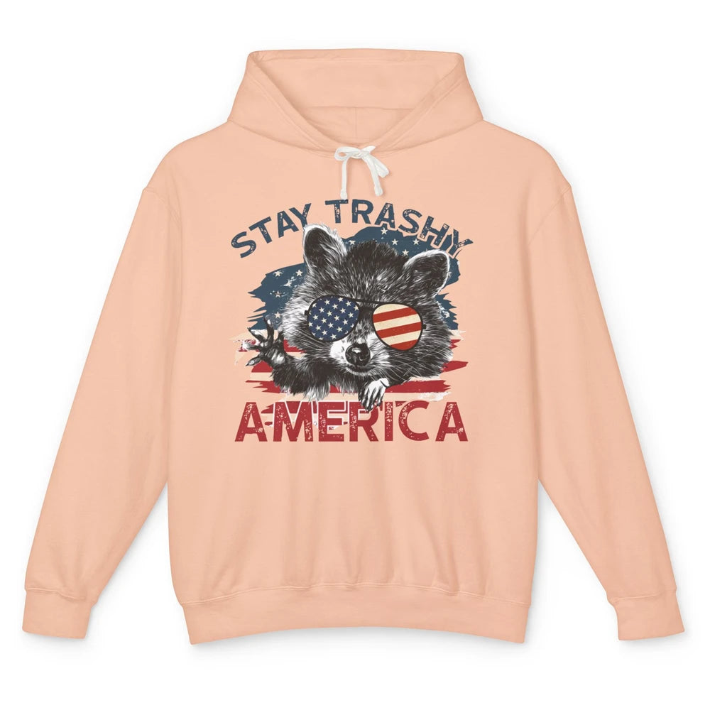 Raccoon US Flag Glasses Stay Trashy America Patriot Racoon Unisex Lightweight Hoodie