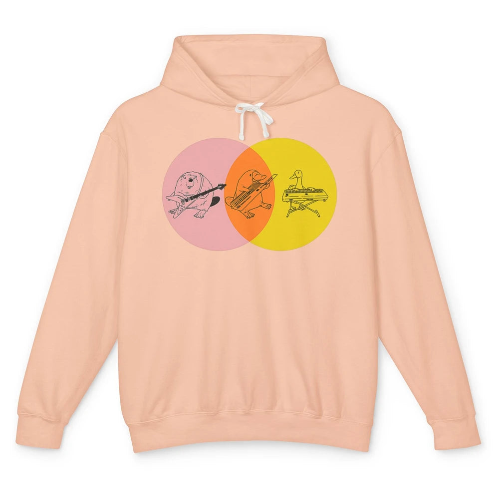 Keytar Platypus Venn Diagram Pink Orange Yellow Guitar Music Unisex Lightweight Hoodie