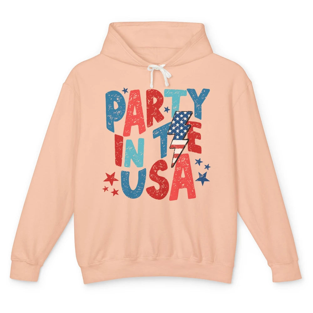 Party In The USA US Flag Lightning Bolt July 4th US Patriot Unisex Lightweight Hoodie