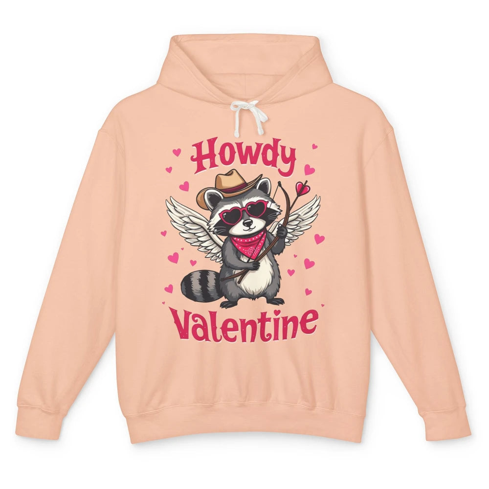 Howdy Valentine Cowboy Hat Cupid Raccoon Funny Opossum Love Heart Cute Western Possum Rodeo Unisex Lightweight Hoodie