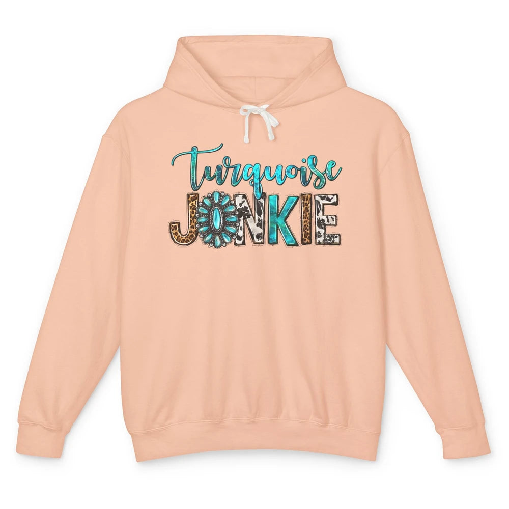 Retro Leopard Turquoise Junkie Gemstone Western Country Unisex Lightweight Hoodie