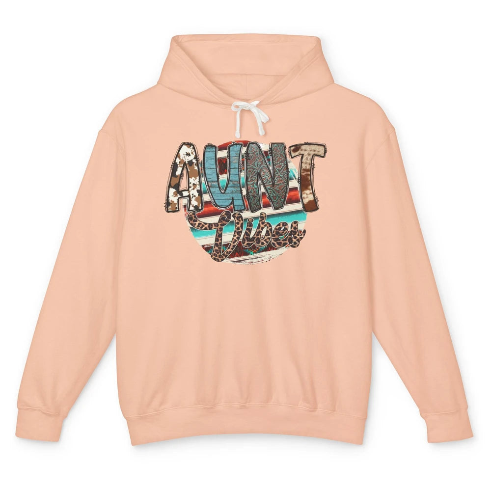 Retro Aunt Vibes Western Aunt Cowhide Leopard Auntie Gift Unisex Lightweight Hoodie