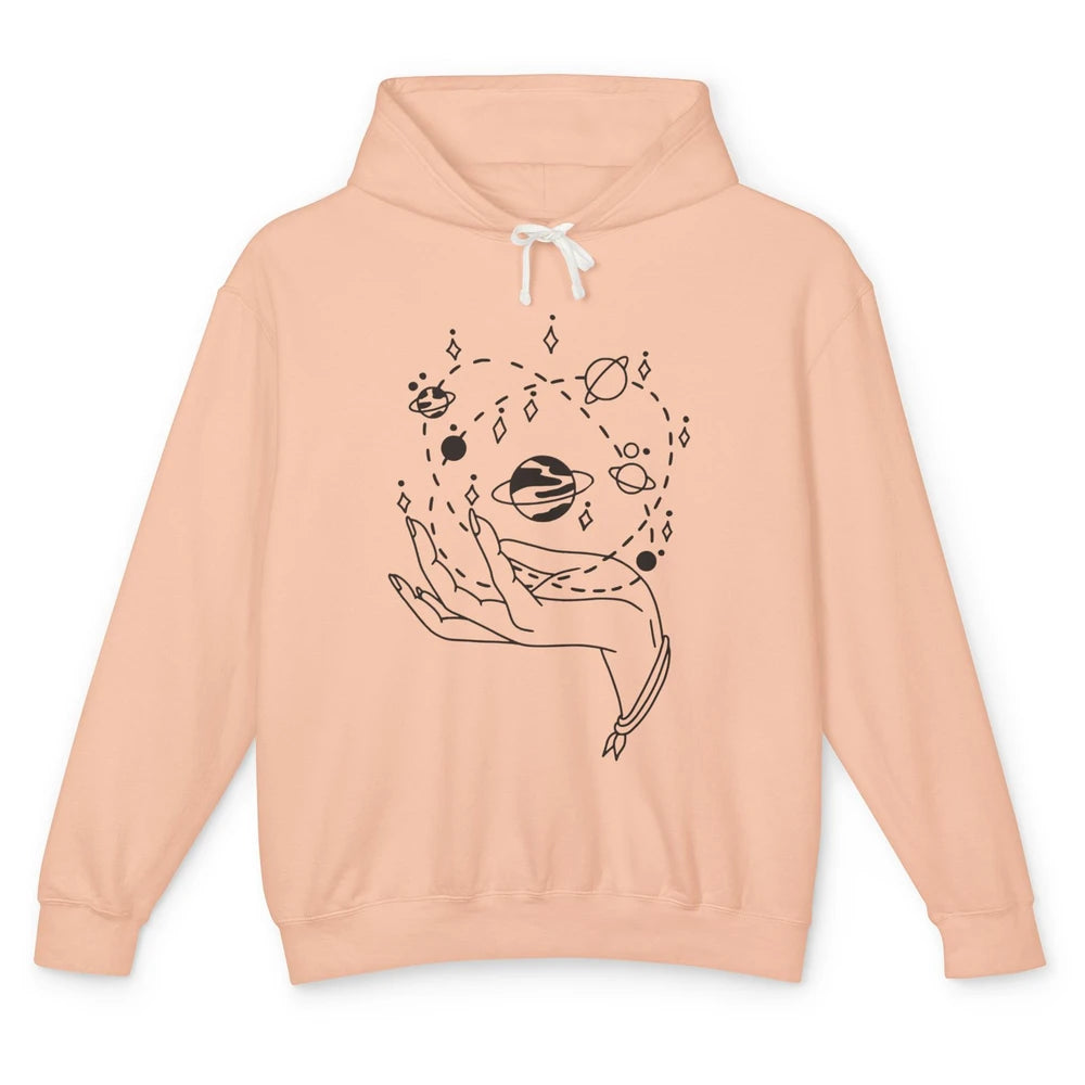 Planets Witch Hand Solar System Astrology Space Astronauts Unisex Lightweight Hoodie