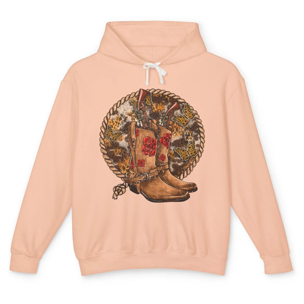 Retro Leopard Cowgirl Boots Sunflower Rodeo Western Country Unisex Lightweight Hoodie