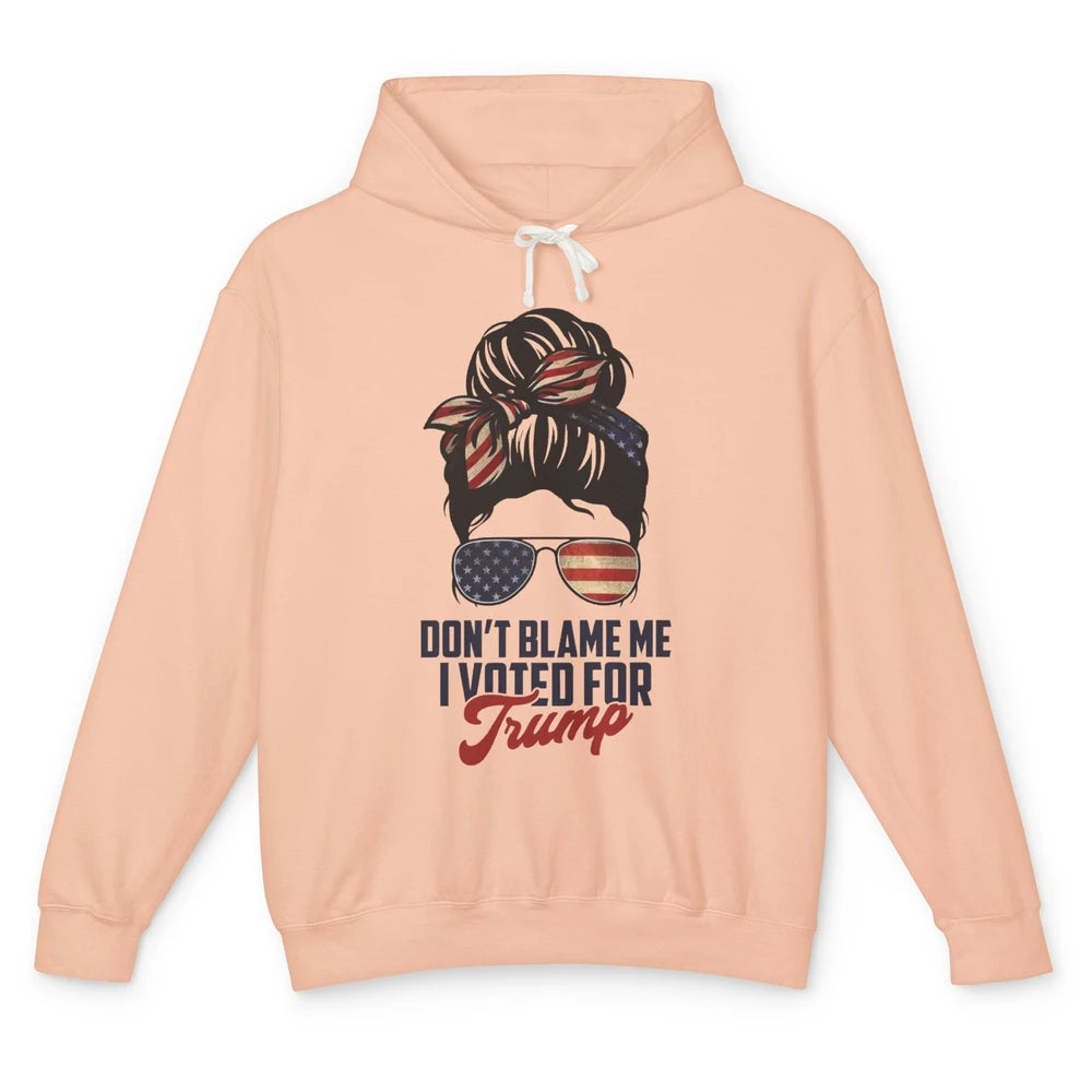 Retro Messy Bun US Flag Glasses I Voted For Trump Republican Unisex Lightweight Hoodie