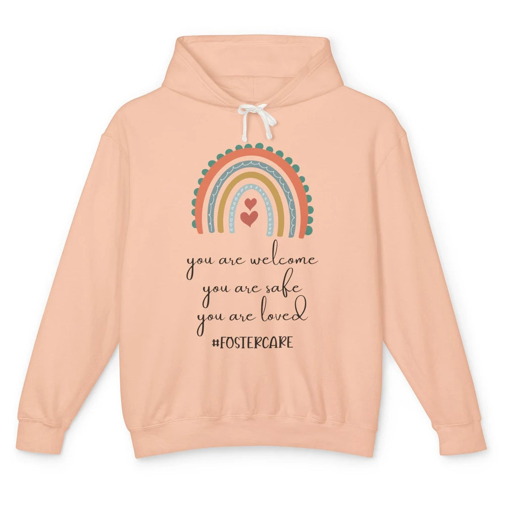 Rainbow Heart You Are Safe Loved Be The Village Foster Care Unisex Lightweight Hoodie