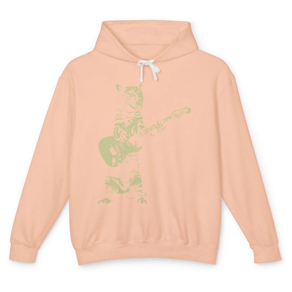 Retro Cat Playing Guitar Cat Guitarist Music Lovers Cat Mom Unisex Lightweight Hoodie
