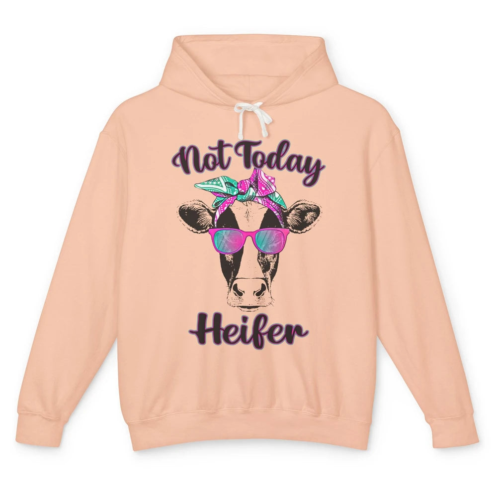 Not Today Heifer Funny Cow With Glasses Bandana Heifer Lover Unisex Lightweight Hoodie